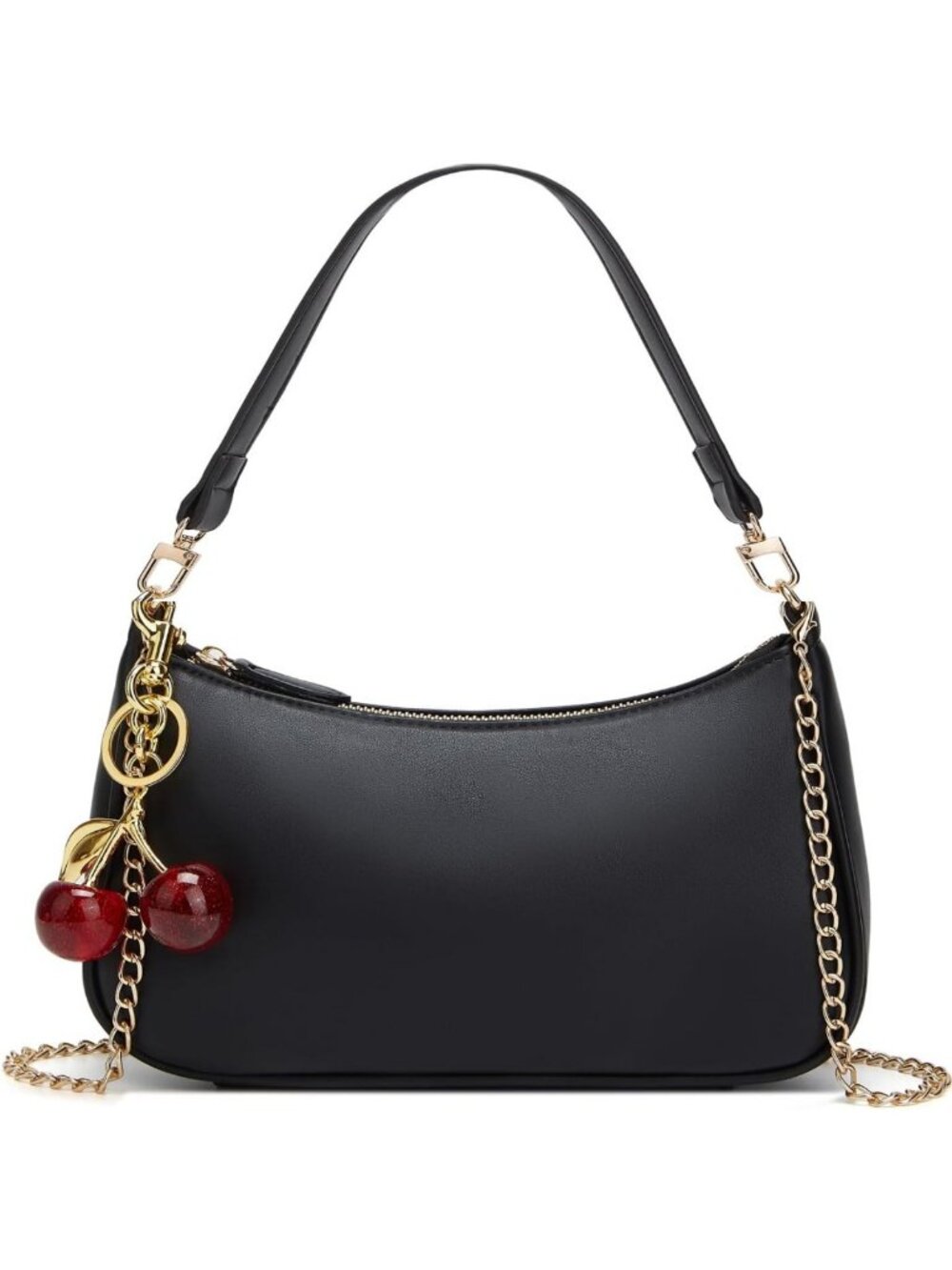 Cute Black Hobo Shoulder Bag for Women - Retro Cherry Clutch Handbag with Straps